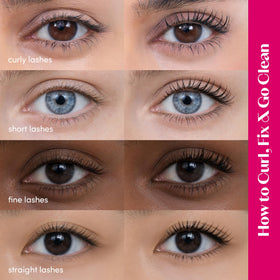 ETUDE swiped-on lashes showing curl retention and defined volume