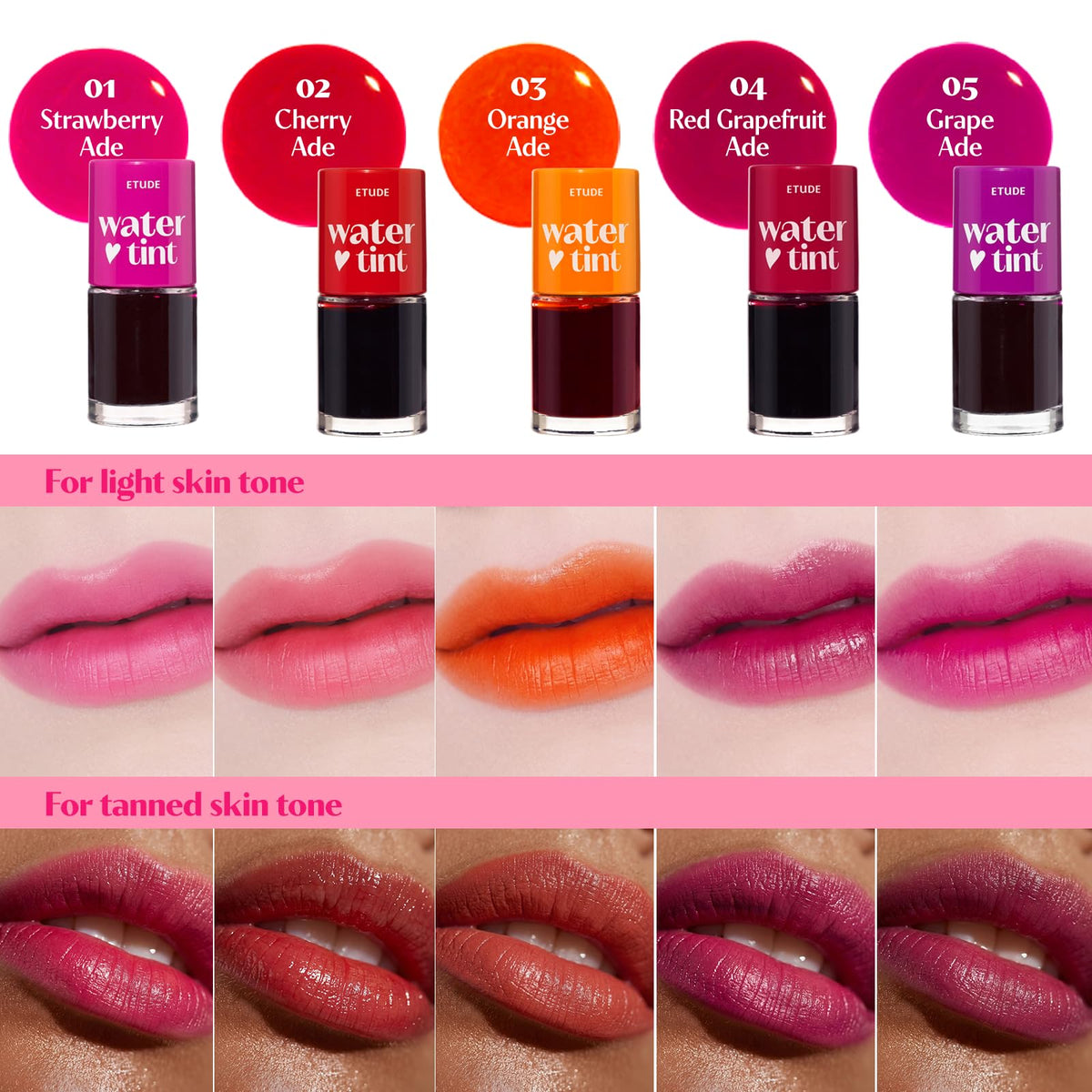 ETUDE swatches on forearm showing buildable berry pigment benefits