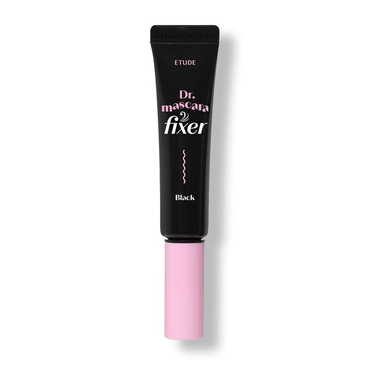 ETUDE front packaging of Dr. Mascara Fixer showing compact tube and branding benefit long hold