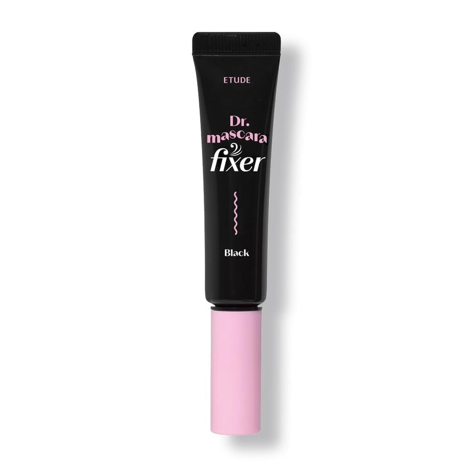 ETUDE front packaging of Dr. Mascara Fixer showing compact tube and branding benefit long hold