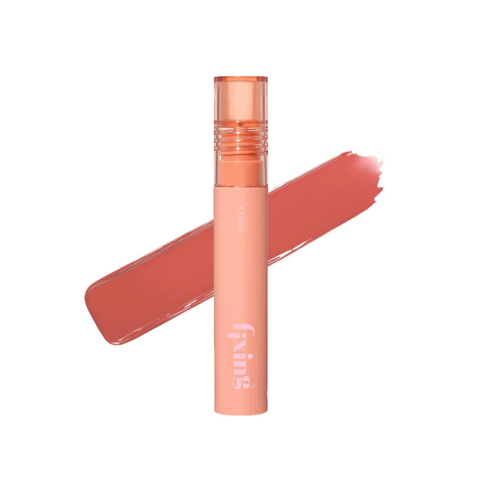 ETUDE front packaging shows compact tube and warm peach shade benefit: clear product ID