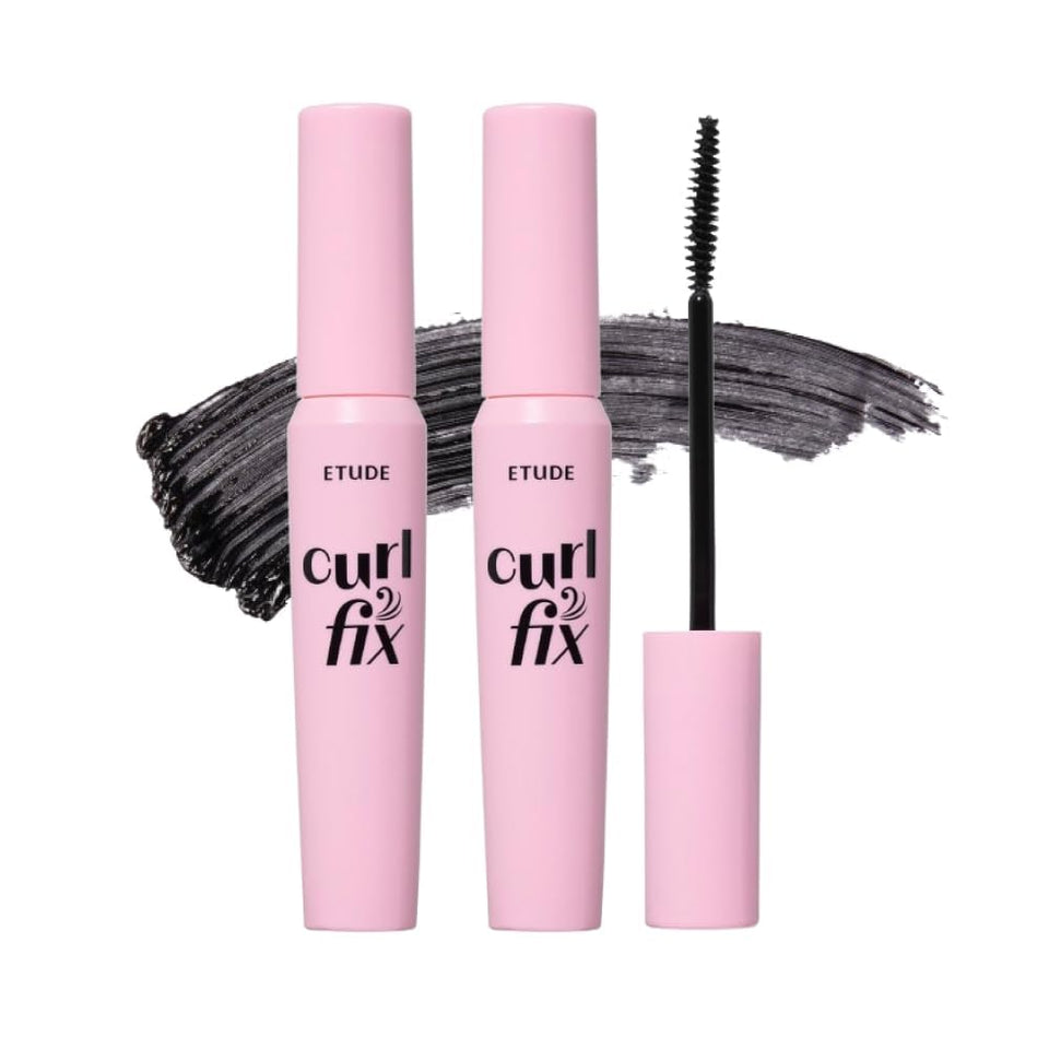 ETUDE front packaging shows dual mascara set with clear product benefits