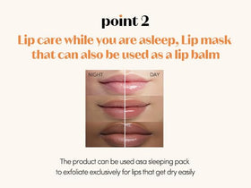 ETUDE applying lip mask to lips demonstrating instant smoothing effect