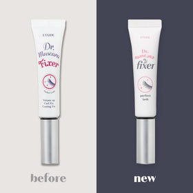ETUDE lash before and after demonstrating curl and volume boost