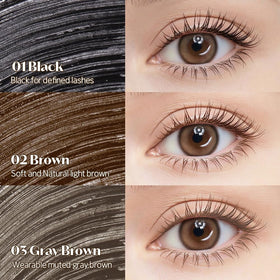 ETUDE model wearing mascara showing long-lasting lifted lashes