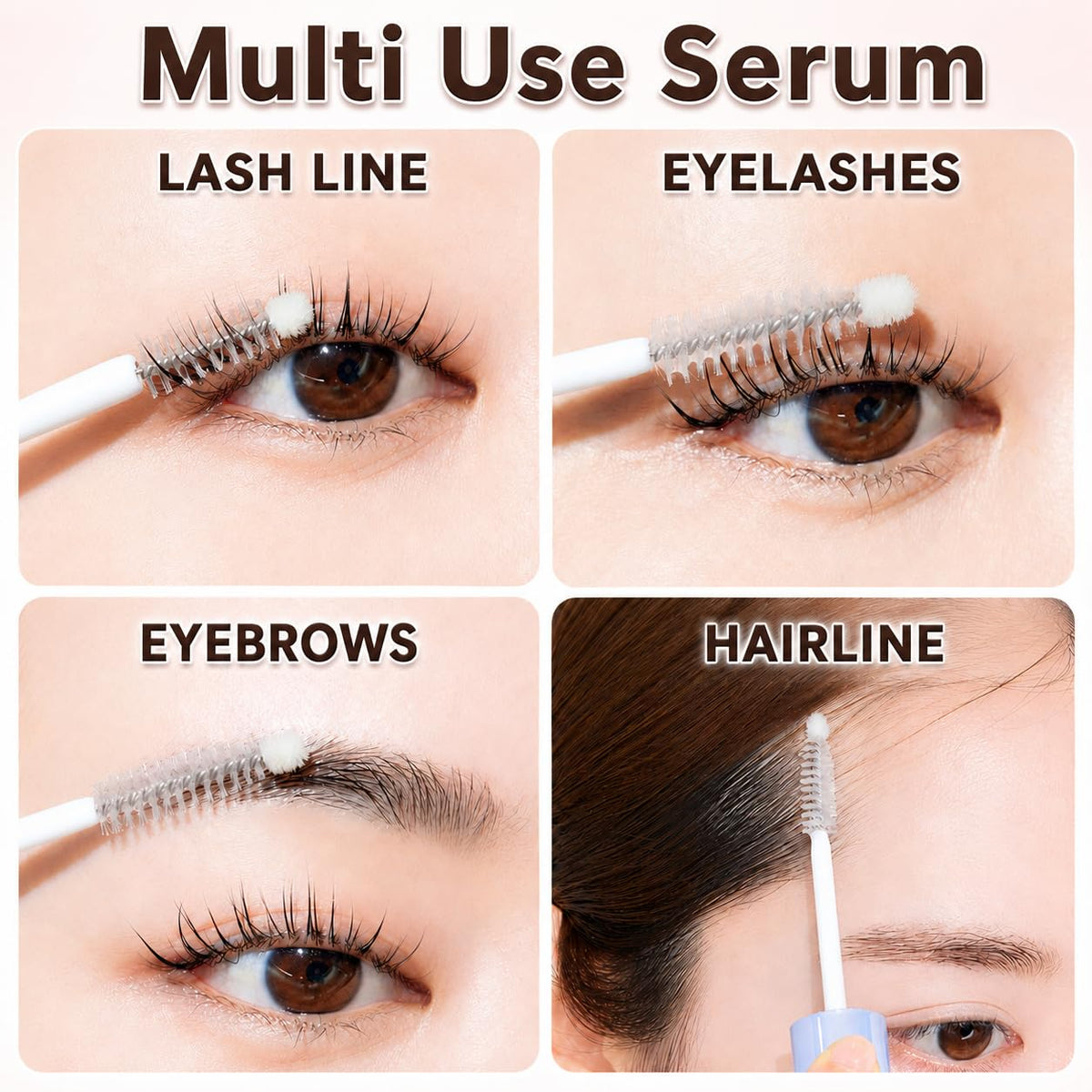 ETUDE demo applying serum to brows to show easy multi-use benefit
