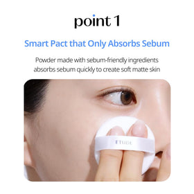 etude applying sebum soak pact to t-zone reduces visible shine fast
