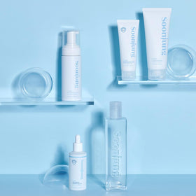 ETUDE bottle staged on bathroom shelf conveying minimalist Korean skincare routine
