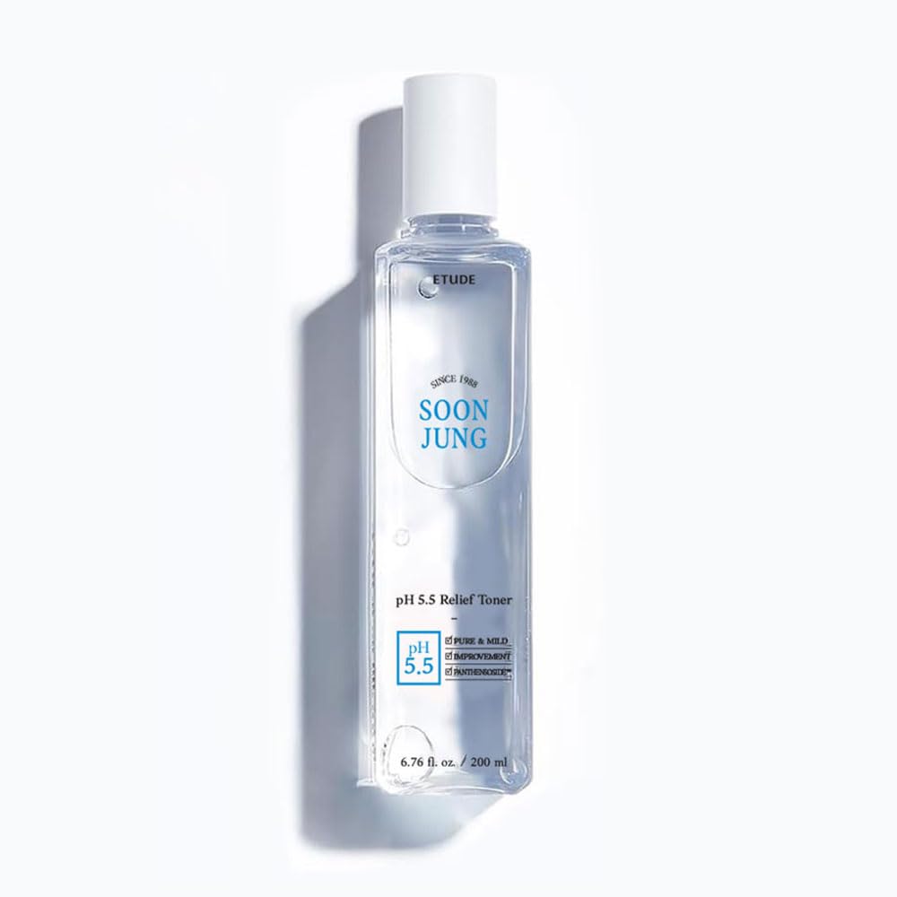 ETUDE SoonJung bottle on bathroom shelf in lifestyle setting, calming routine