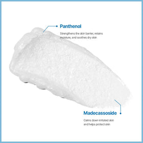 ETUDE ingredient label showing panthenol and madecassoside for hydration and calming
