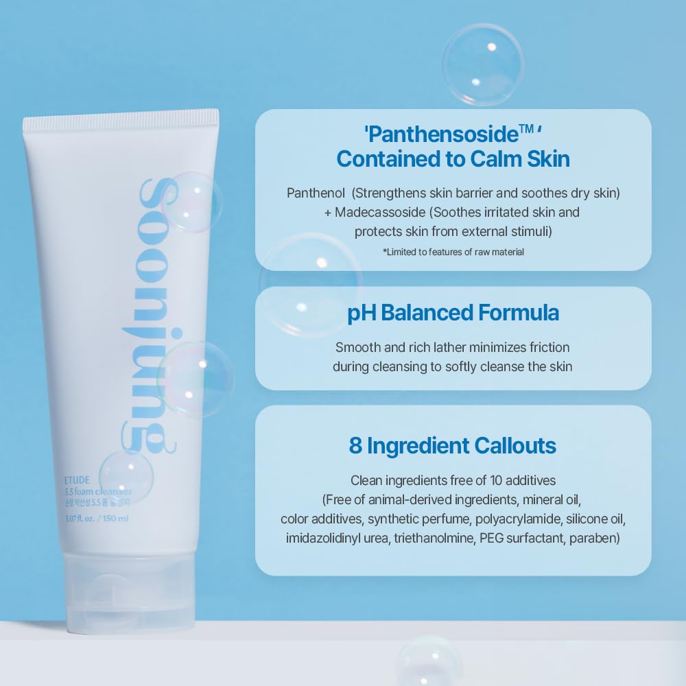 ETUDE pump dispensing soft bubble foam for easy application and low-irritant cleanse