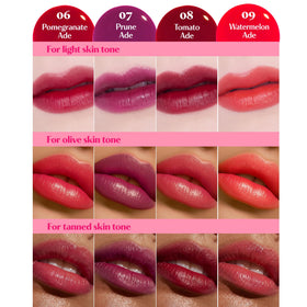 ETUDE model applying Strawberry Ade on lips for fresh stained finish