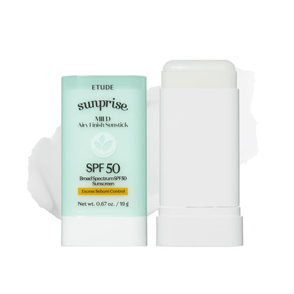 ETUDE sunstick front compact showing SPF50+ protection and slim design