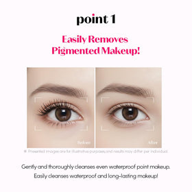 ETUDE removing waterproof mascara from lashes showcasing gentleness benefit