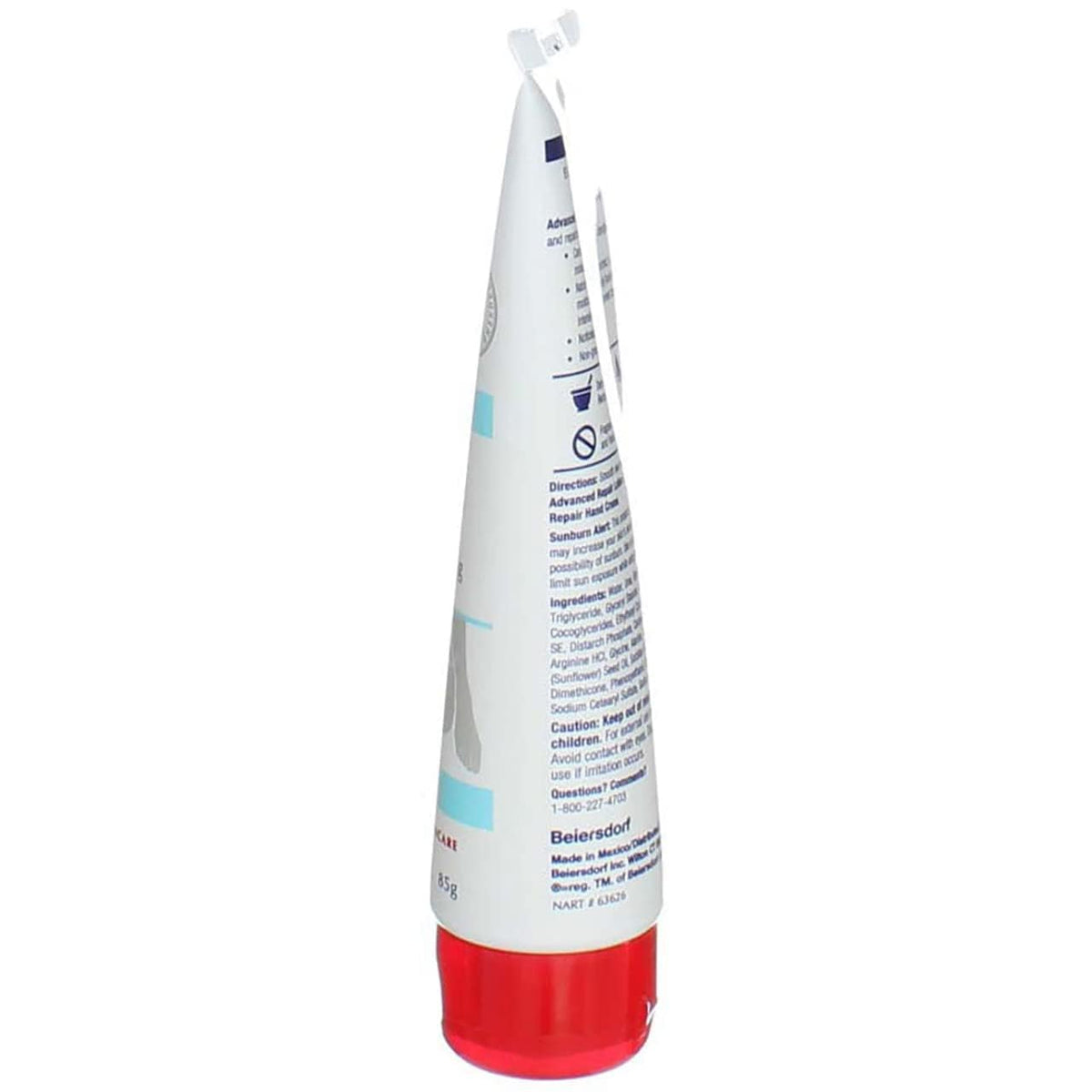 Eucerin 3 oz tube beside ruler demonstrating compact travel-friendly size