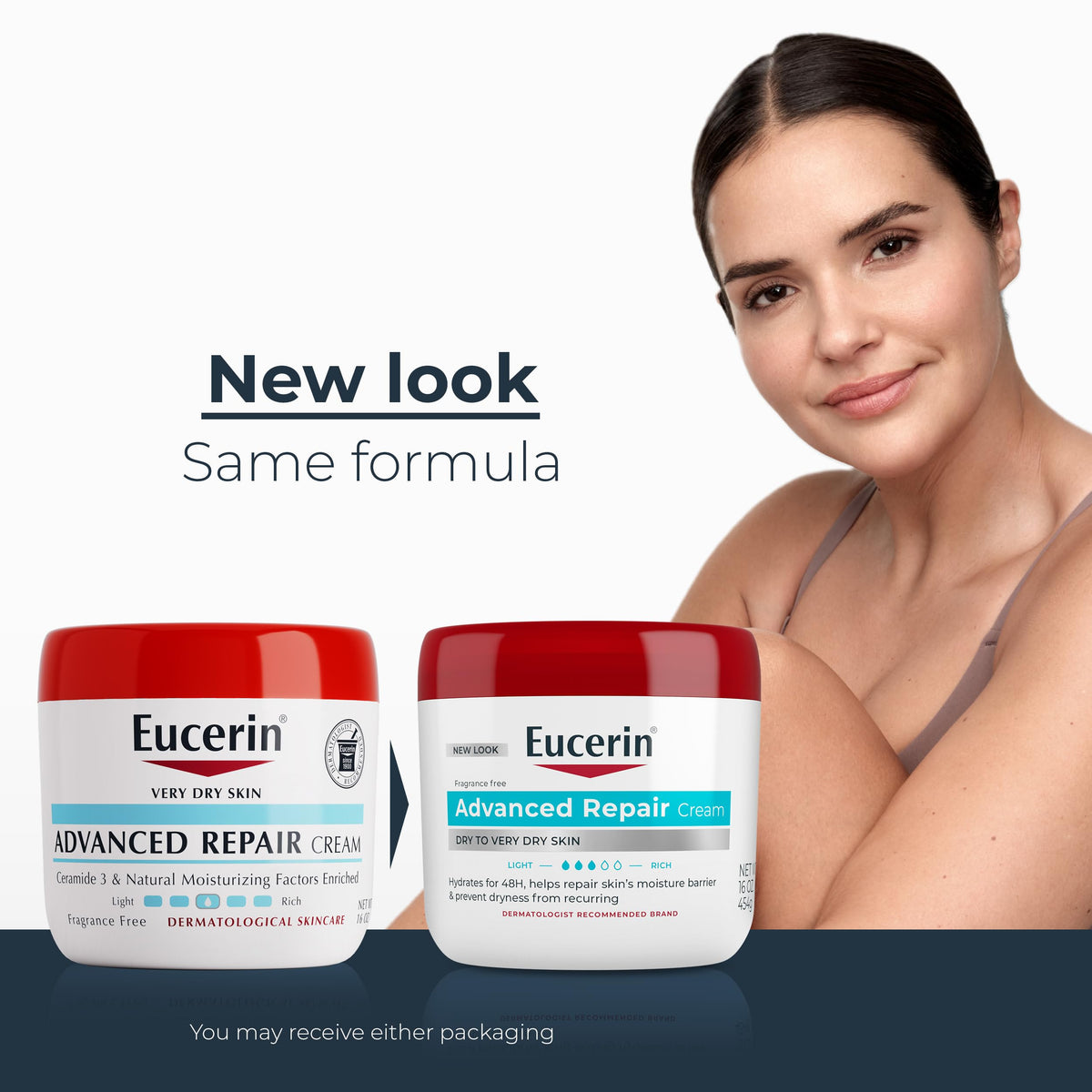 Eucerin label close-up highlighting urea and ceramide benefits