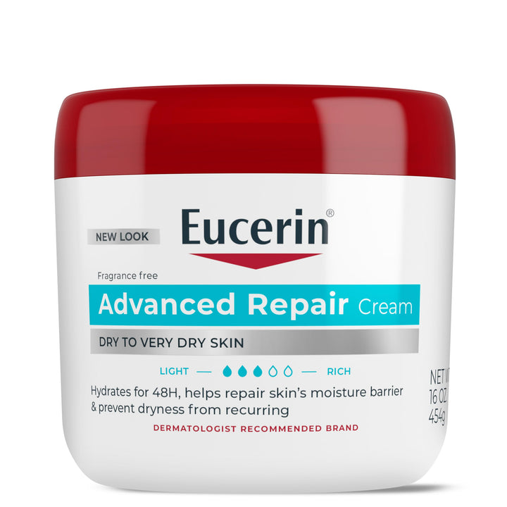 Eucerin jar front view showing clean unscented hydration benefit