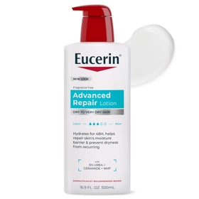 Eucerin front pump bottle showing unscented lotion and easy dispensing