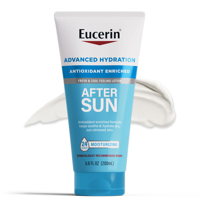 Eucerin after sun front tube showing packaging and product name for easy identification