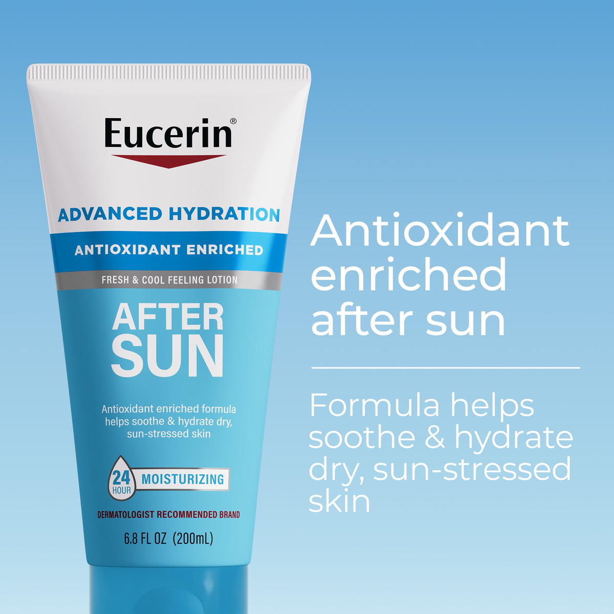 Eucerin after sun lotion being dispensed into hand highlighting quick application benefit