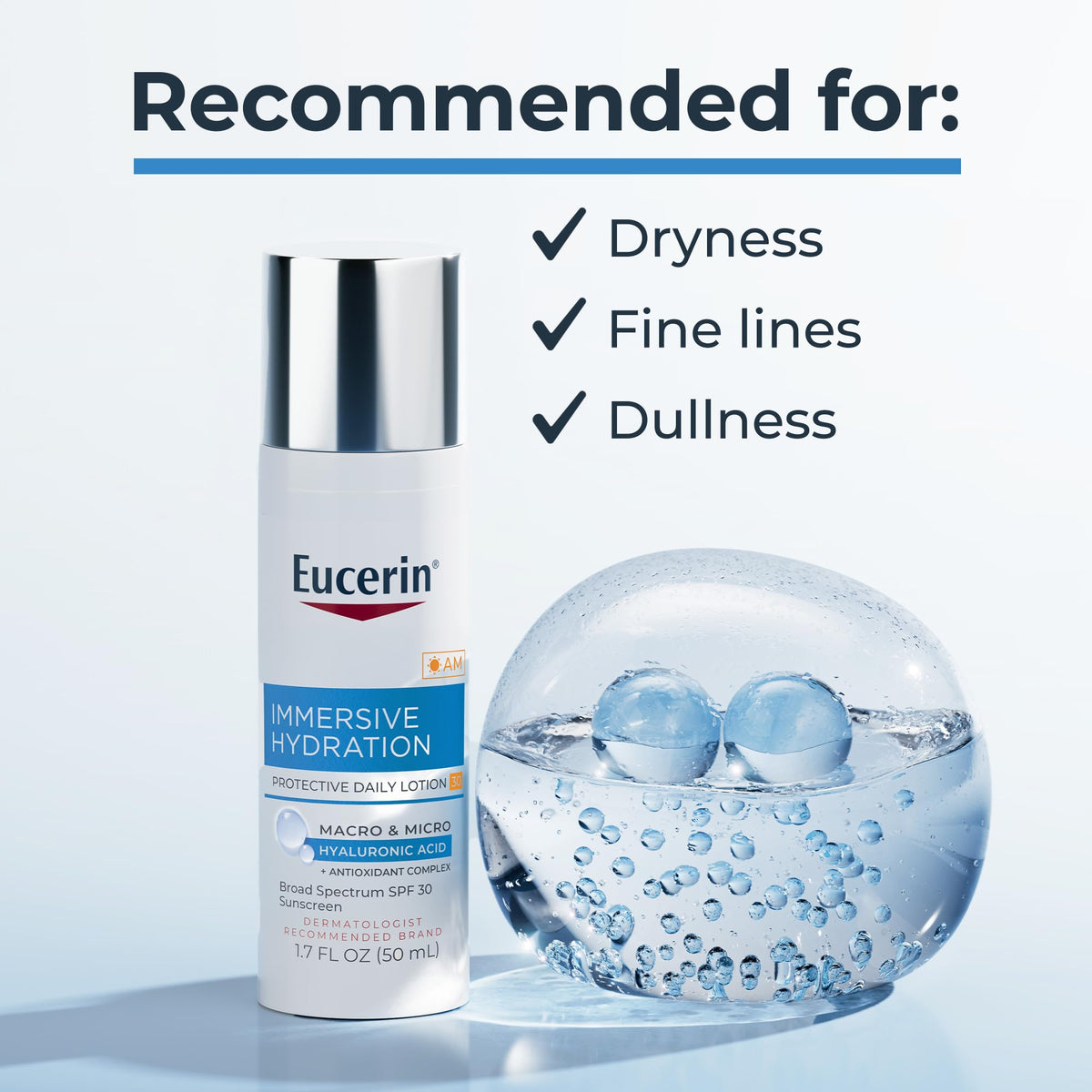Eucerin being applied to cheek showing gentle morning skincare routine