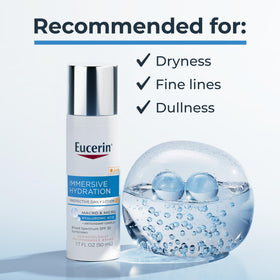 Eucerin being applied to cheek showing gentle morning skincare routine