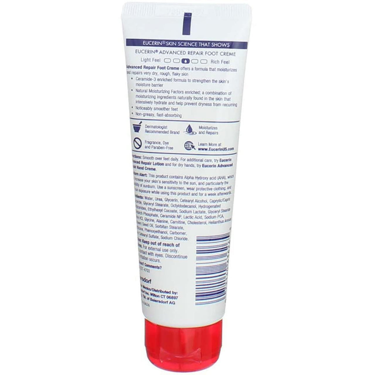 Applying Eucerin to heel demonstrating targeted repair and reduced cracking