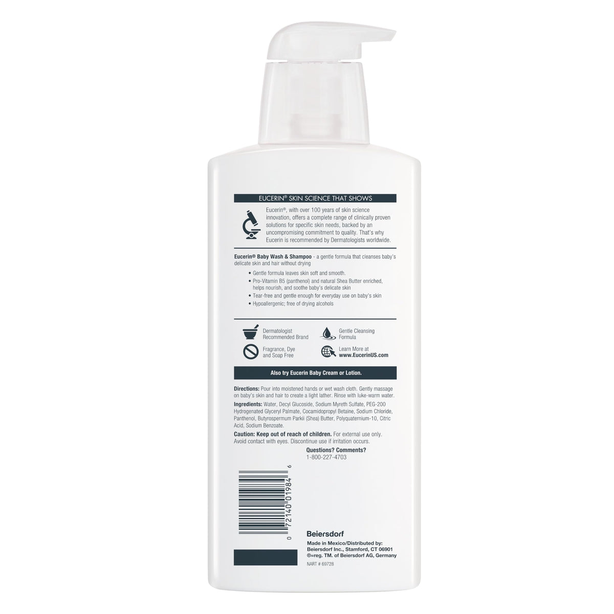 Eucerin baby in use during bath demonstrating tear‑free, calming cleanse