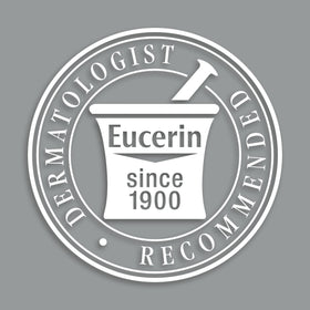 Eucerin bottle in bathroom setting showing everyday routine benefit