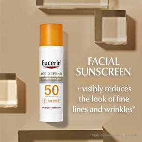 Eucerin body lotion tube displayed to show hydration and water resistance