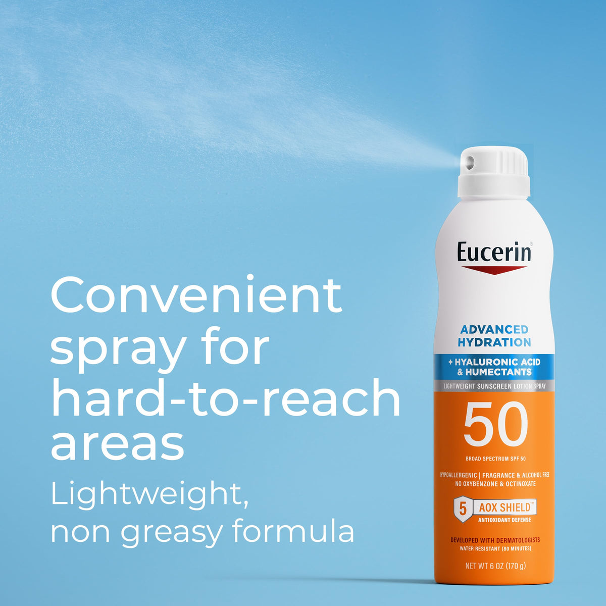 Eucerin 6 oz bottle in hand to show size and travel-friendly convenience