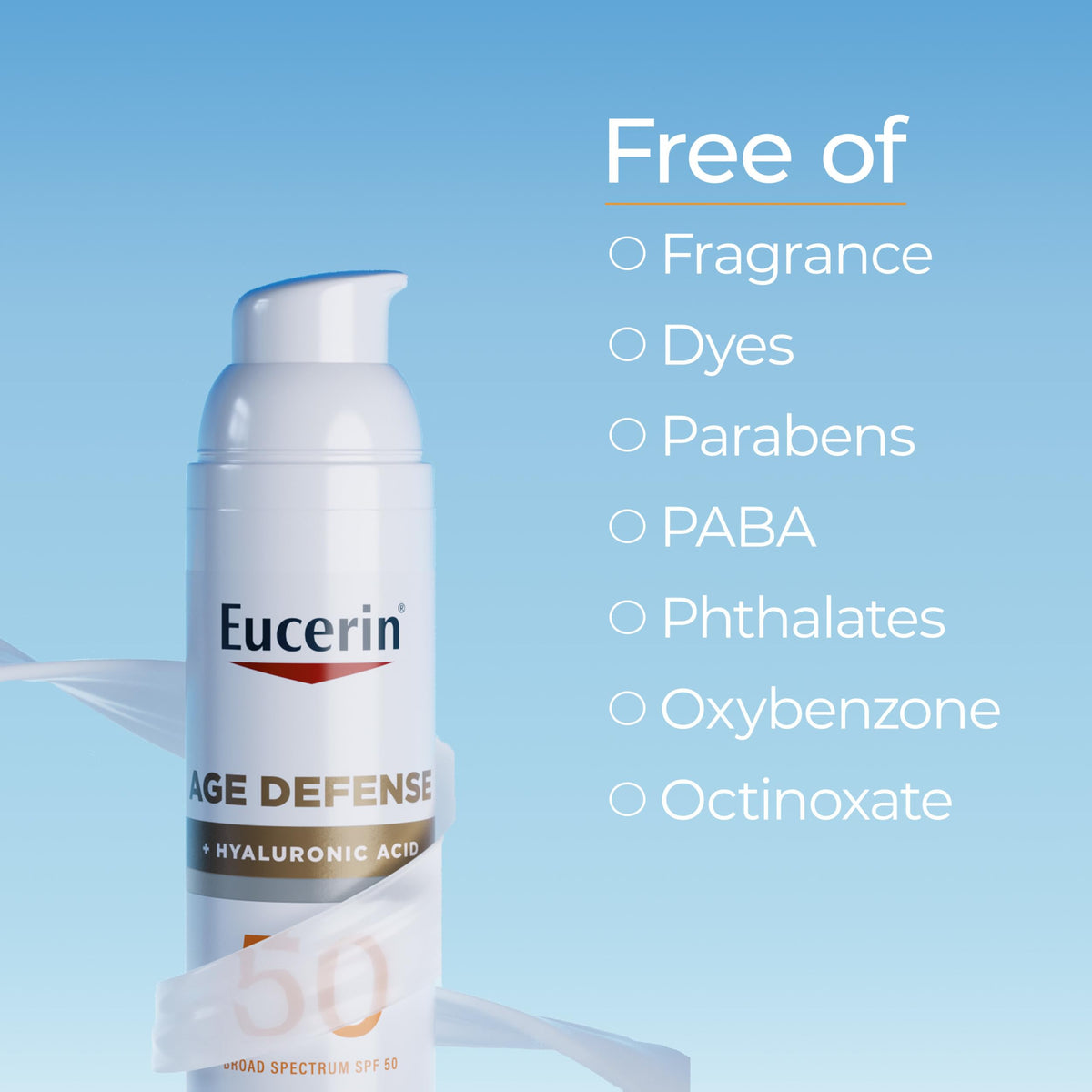Eucerin bottle next to passport showing travel-size convenience