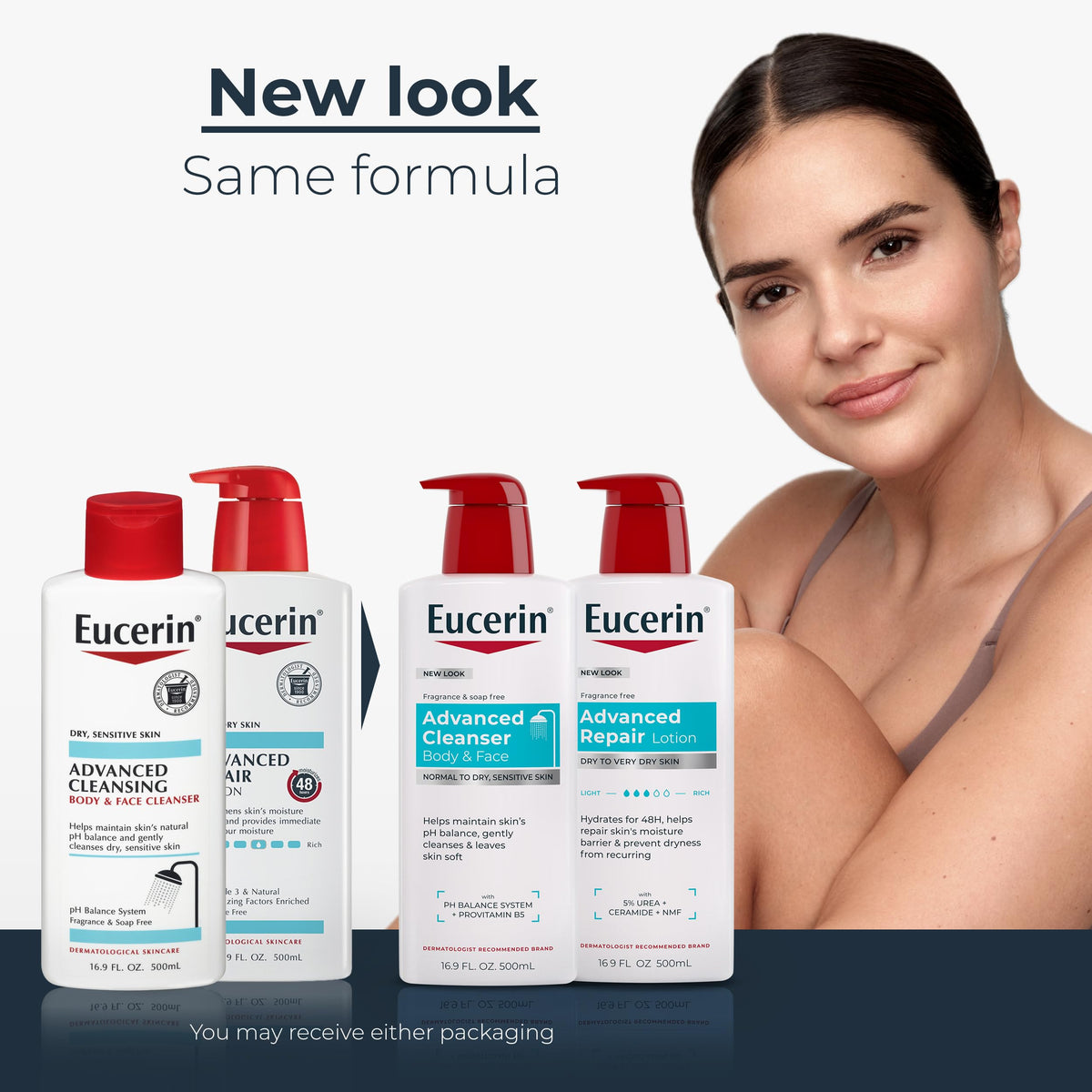 Eucerin cleanser pump close-up highlighting easy dispensing