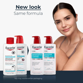 Eucerin cleanser pump close-up highlighting easy dispensing