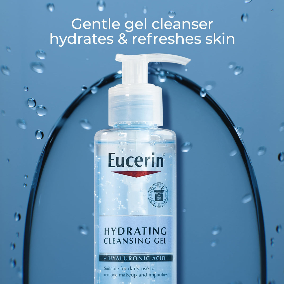 Eucerin pump dispensing gel, demonstrating easy one-handed use and controlled amount