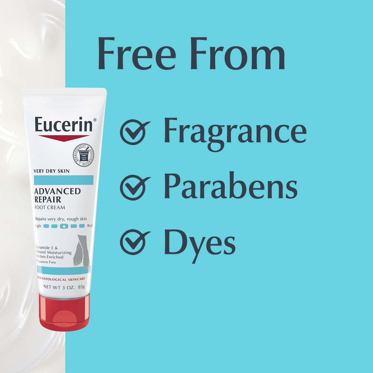 Eucerin cream absorbed into skin showing non-greasy finish and comfort