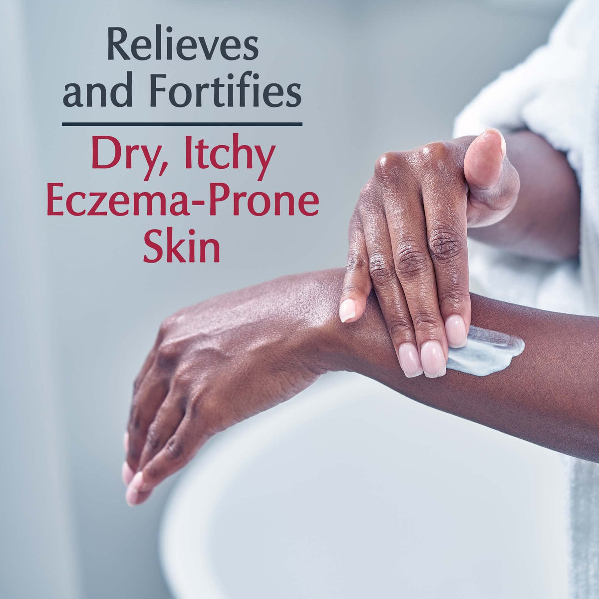 Eucerin cream applied on arm showing immediate soothing and hydration