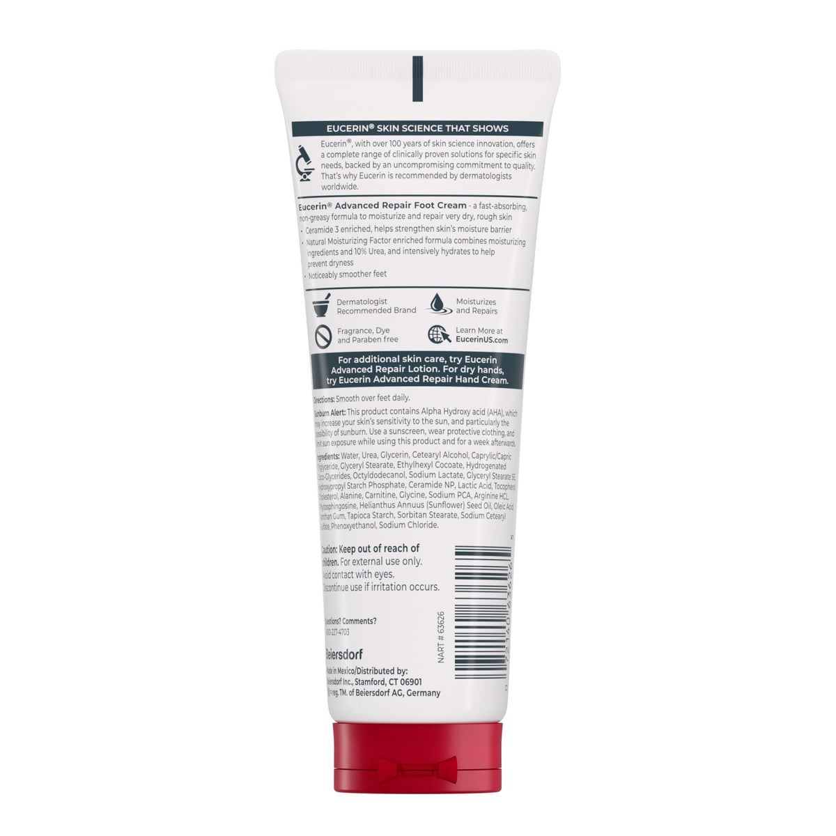 Eucerin cream being smoothed onto heel illustrating fast absorption benefit