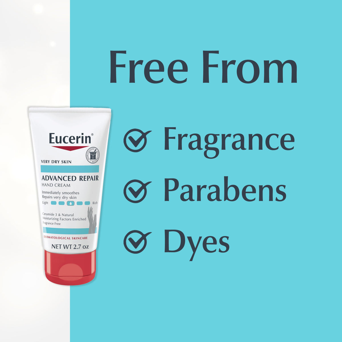 Eucerin cream spread on back of hand showing visible moisturized skin