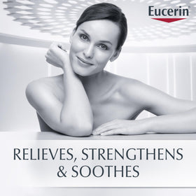 Eucerin body cream tube top view displaying nozzle and travel size benefit