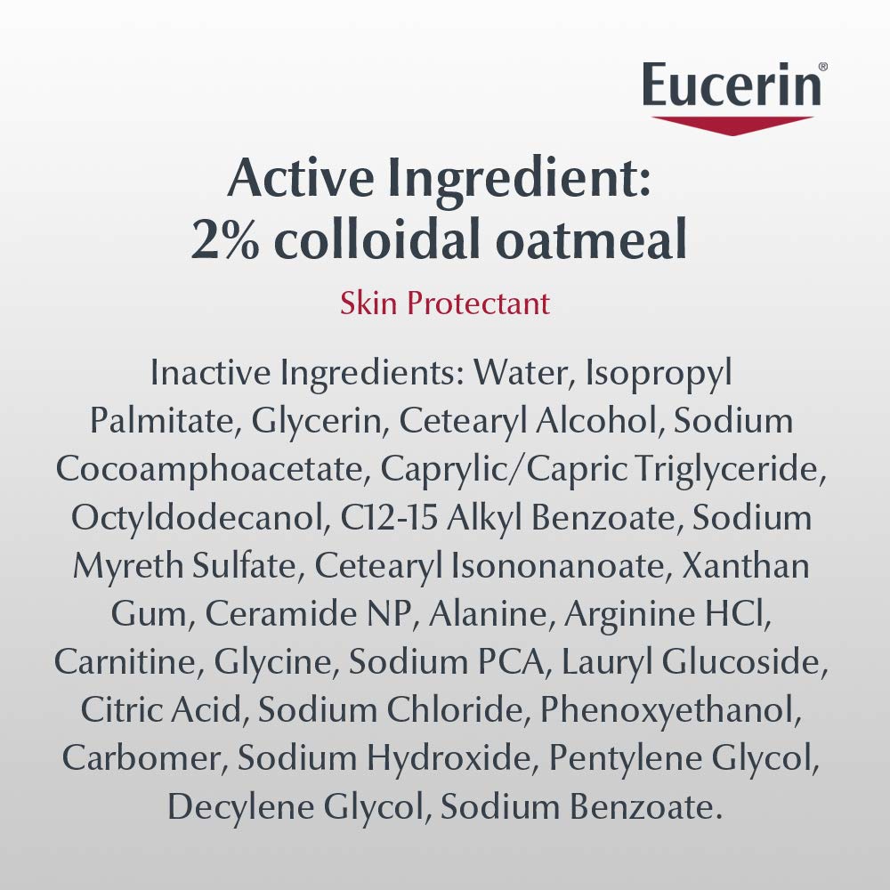 Eucerin ingredient label close-up showing colloidal oatmeal content