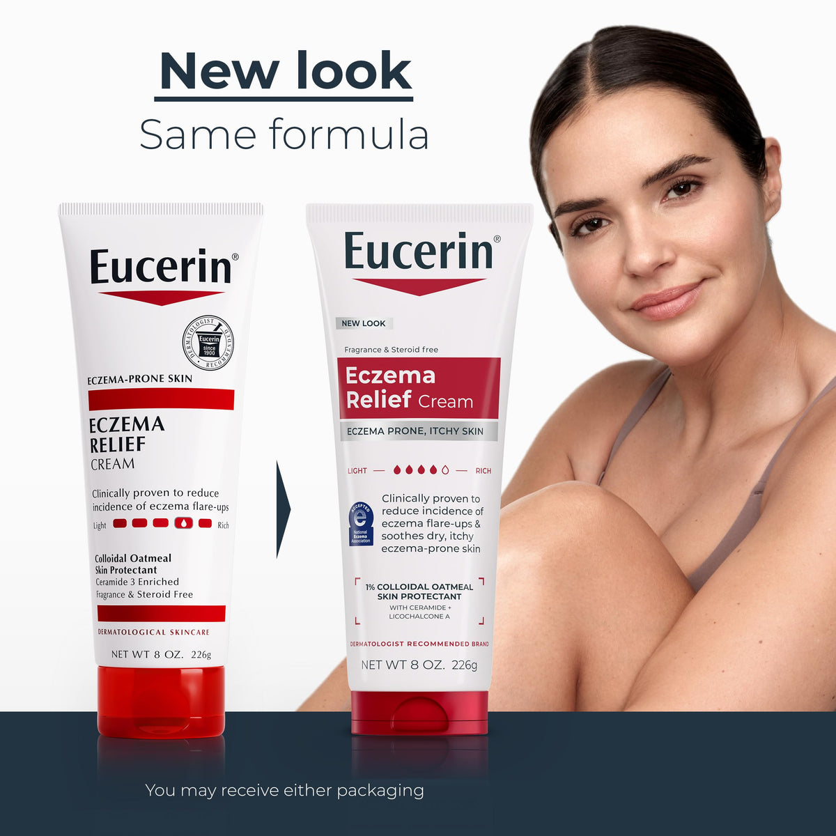 Eucerin open tube showing creamy texture that absorbs quickly for hydration