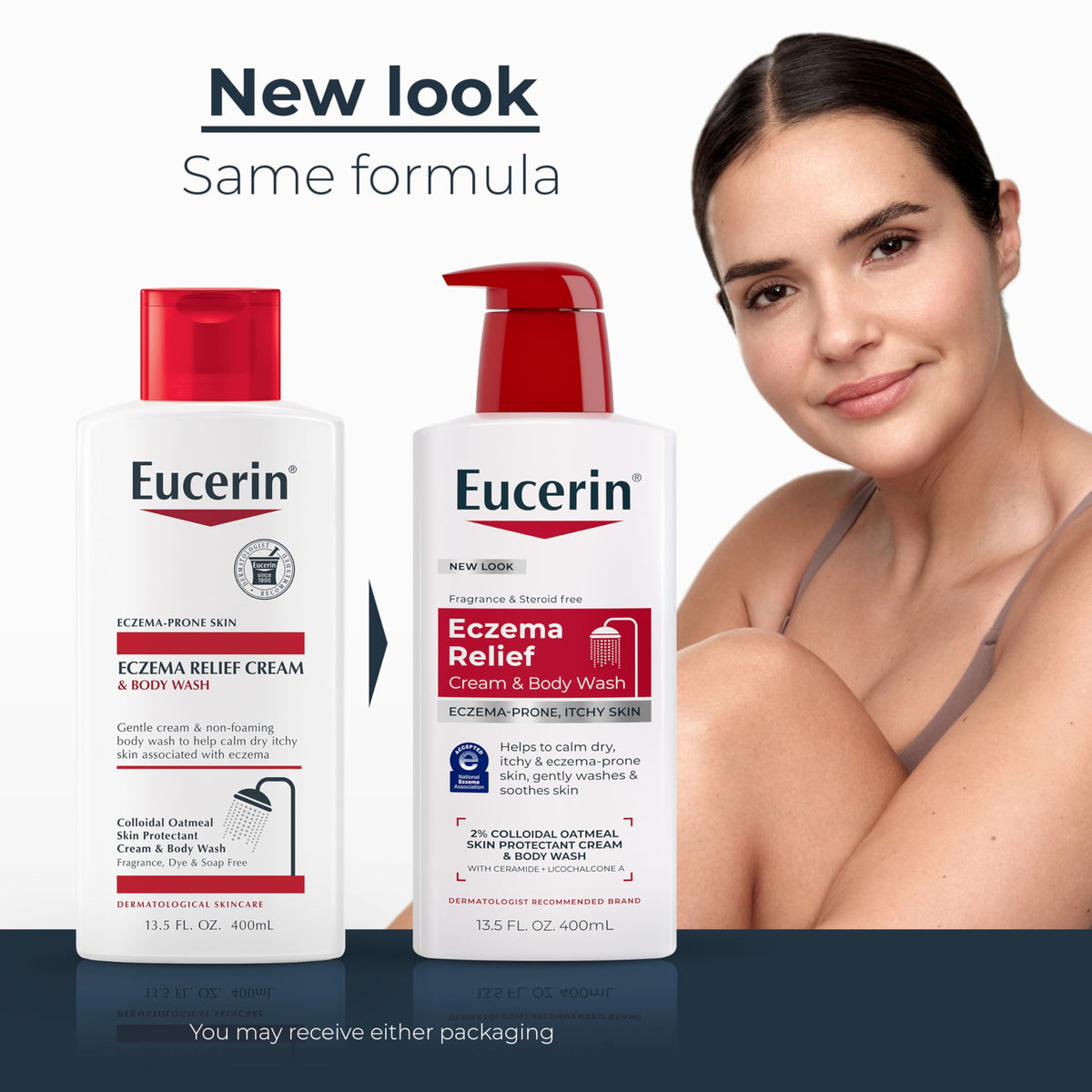 Eucerin pump close-up highlighting easy dispensing and control