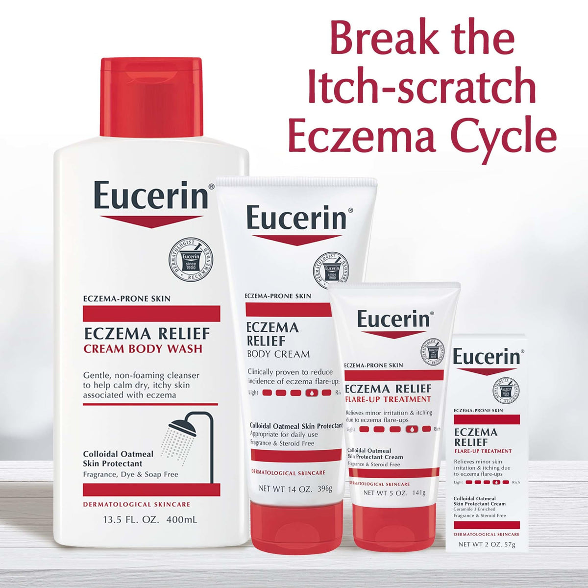 Eucerin tube held in hand to show 8 oz scale and easy portability
