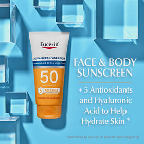 Eucerin face sunscreen bottle close-up highlighting lightweight protection