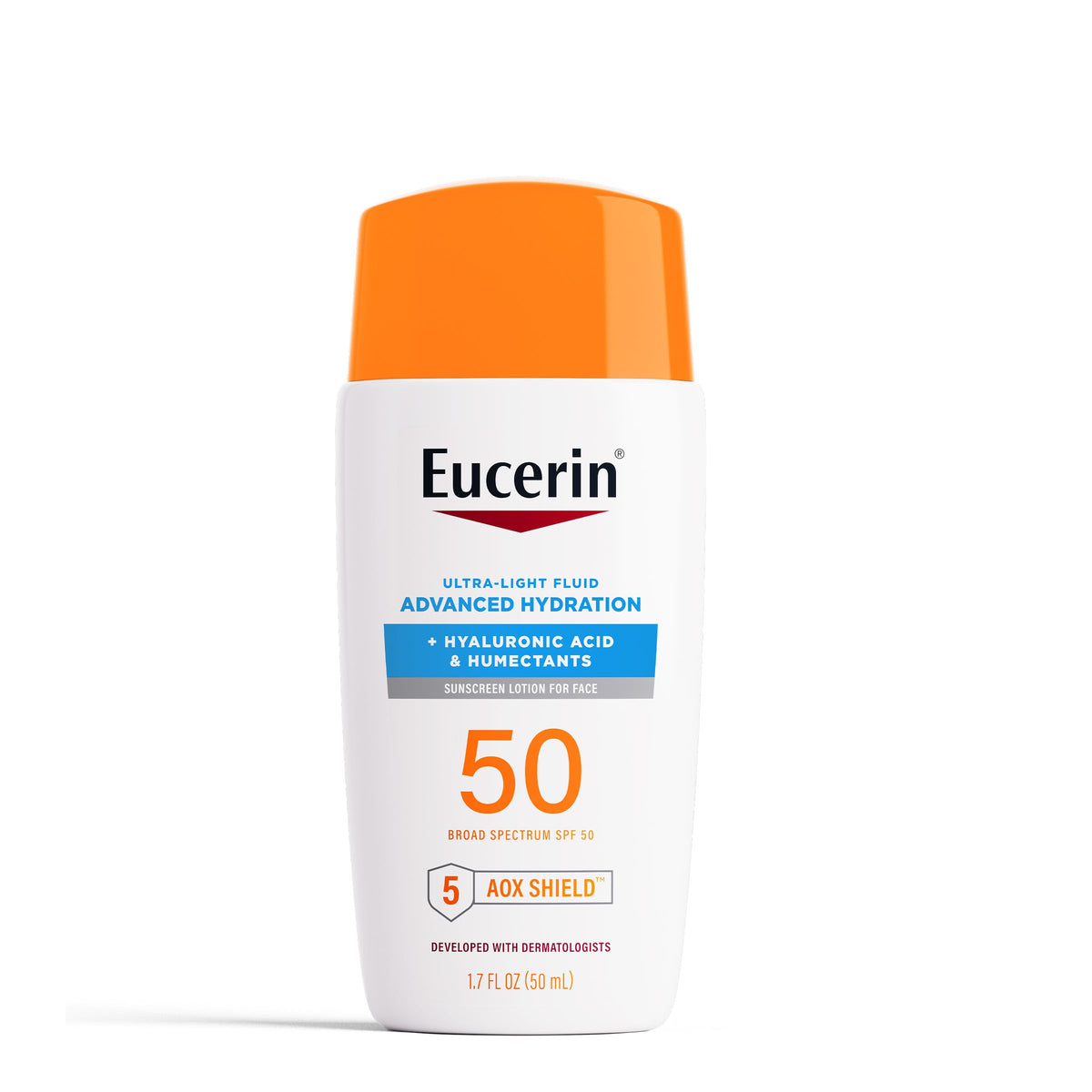 Eucerin front packaging showing SPF 50 and hydrating benefits