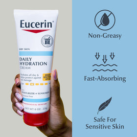 Family outdoors applying Eucerin sunscreen for everyday sun protection