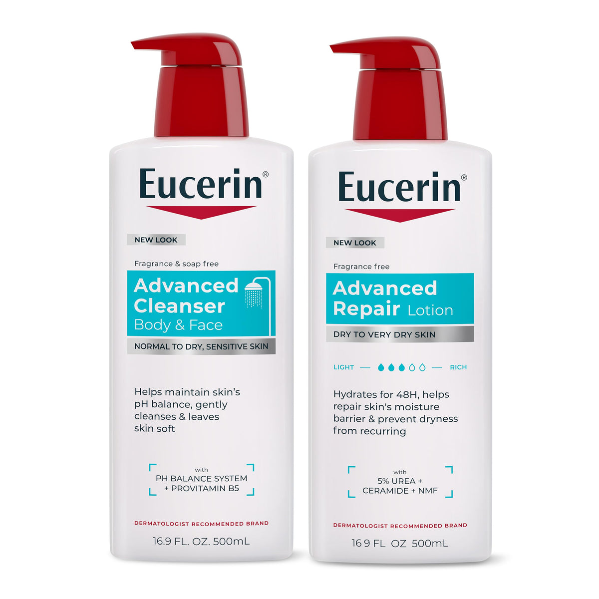 Eucerin bundle front packaging showing both bottles and benefits