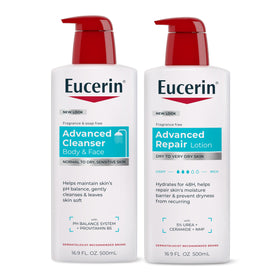 Eucerin bundle front packaging showing both bottles and benefits