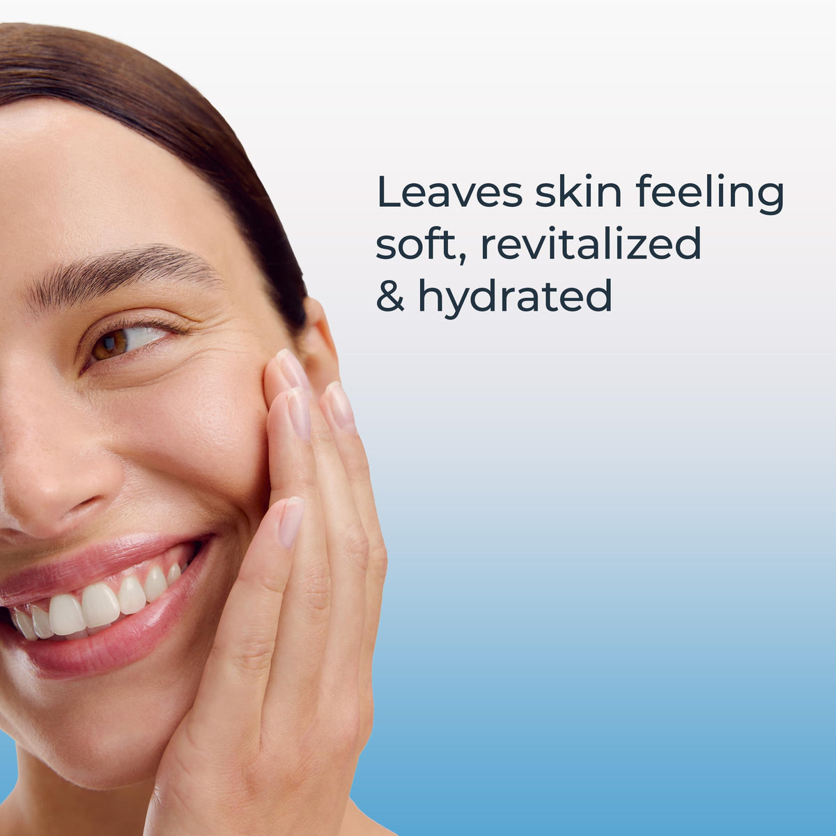 Clean rinsed skin after Eucerin wash showing hydrated, refreshed appearance